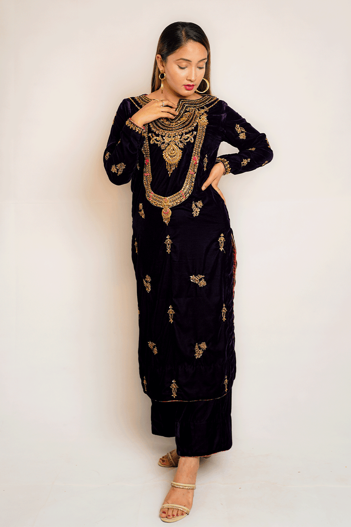 JAAMNI VELVET SFPRP-1 Purple Velvet Dress - Sillhouete