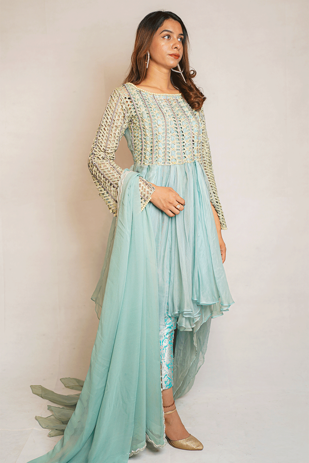 SUHAANI SFAQ-1 Ice Blue Dress - Sillhouete