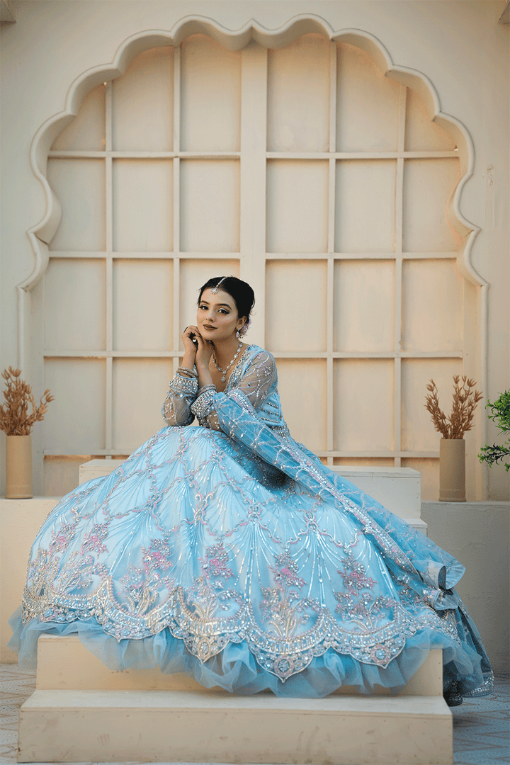 MEHFIL S-5 Rang-e-Bahaar Collection Blue Dress - Sillhouete