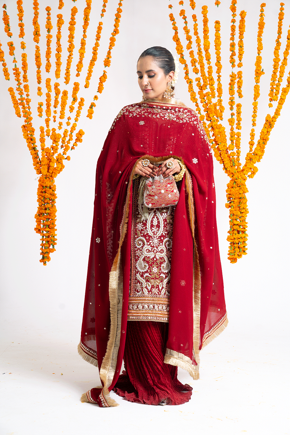 SHG-1 Tosha Kinaari Gota Red Dress - Sillhouete