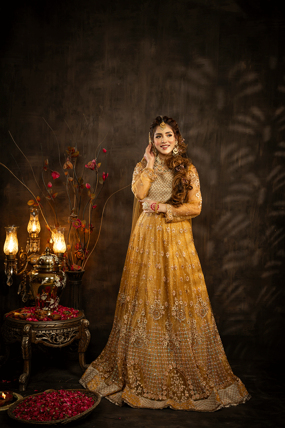 DAMNI SBY-1 Yellow Lehnga Choli Mehndi Bridal - Sillhouete