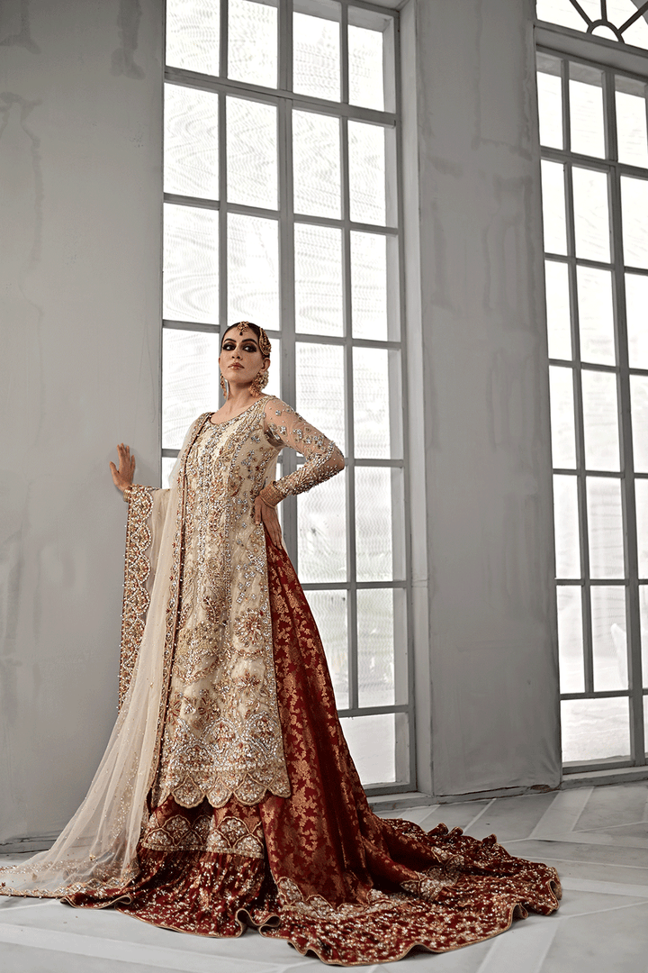 IVORY TAAJ SBI-2 Ivory Maroon Shalima Bridal - Sillhouete