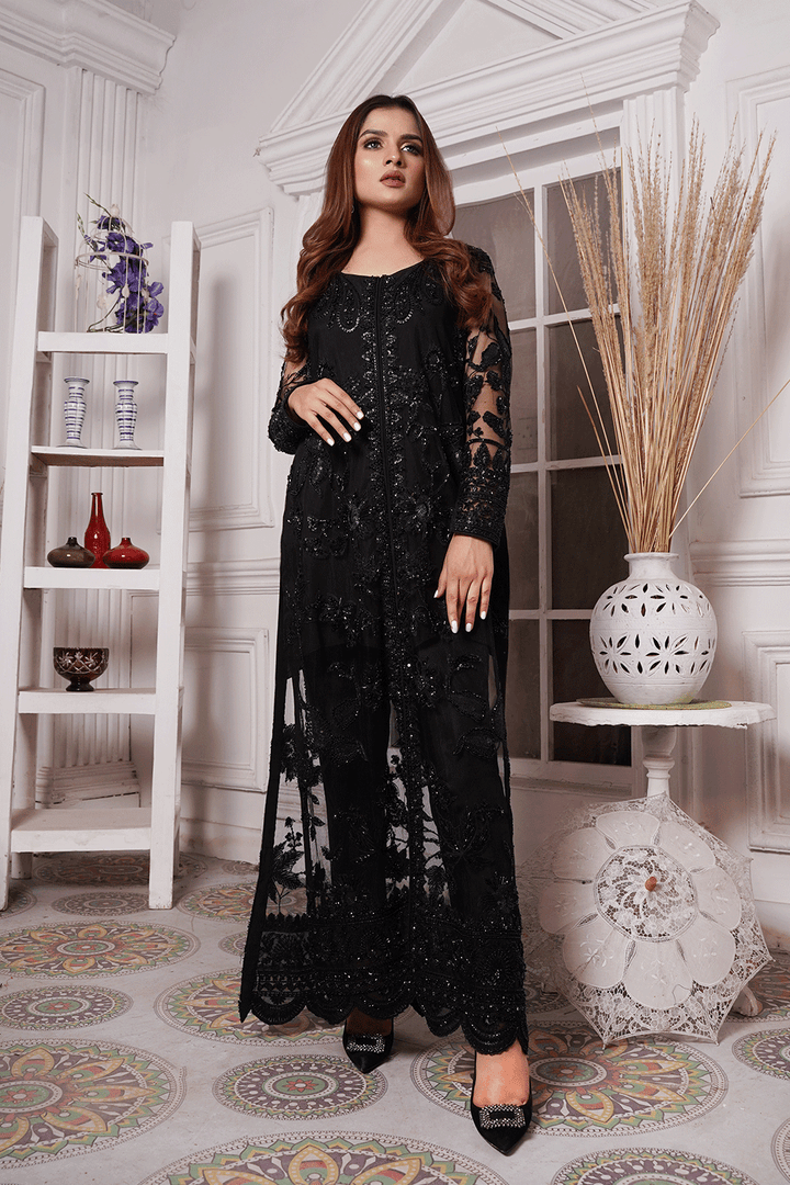 AATISH GOWN SHBLK-1 Zarqa Collection Black Gown - Sillhouete