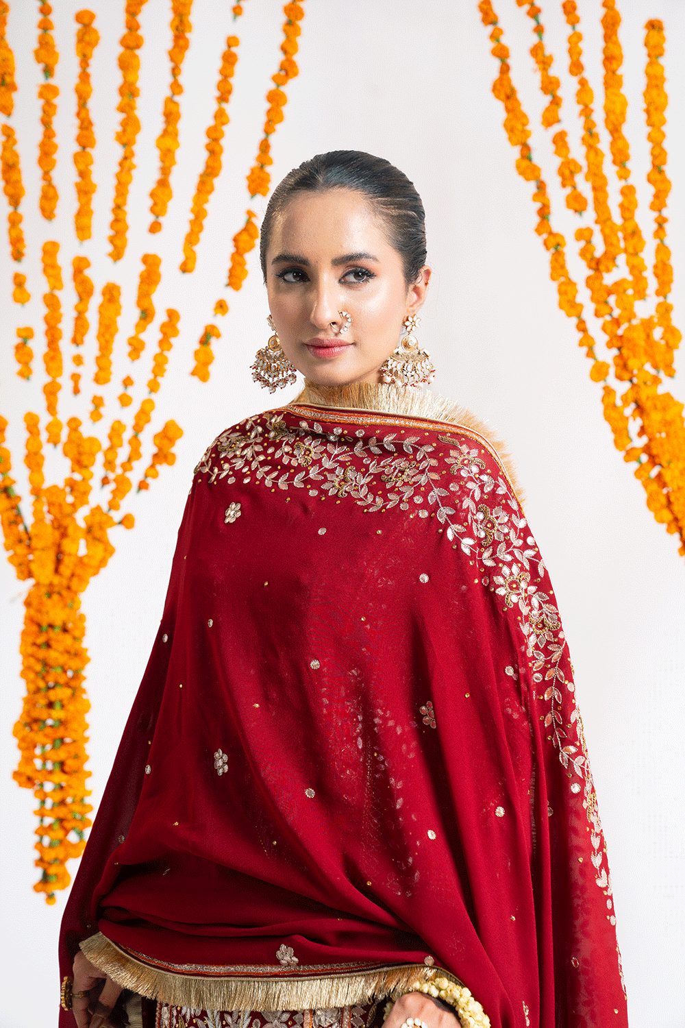 SHG-1 Tosha Kinaari Gota Red Dress - Sillhouete