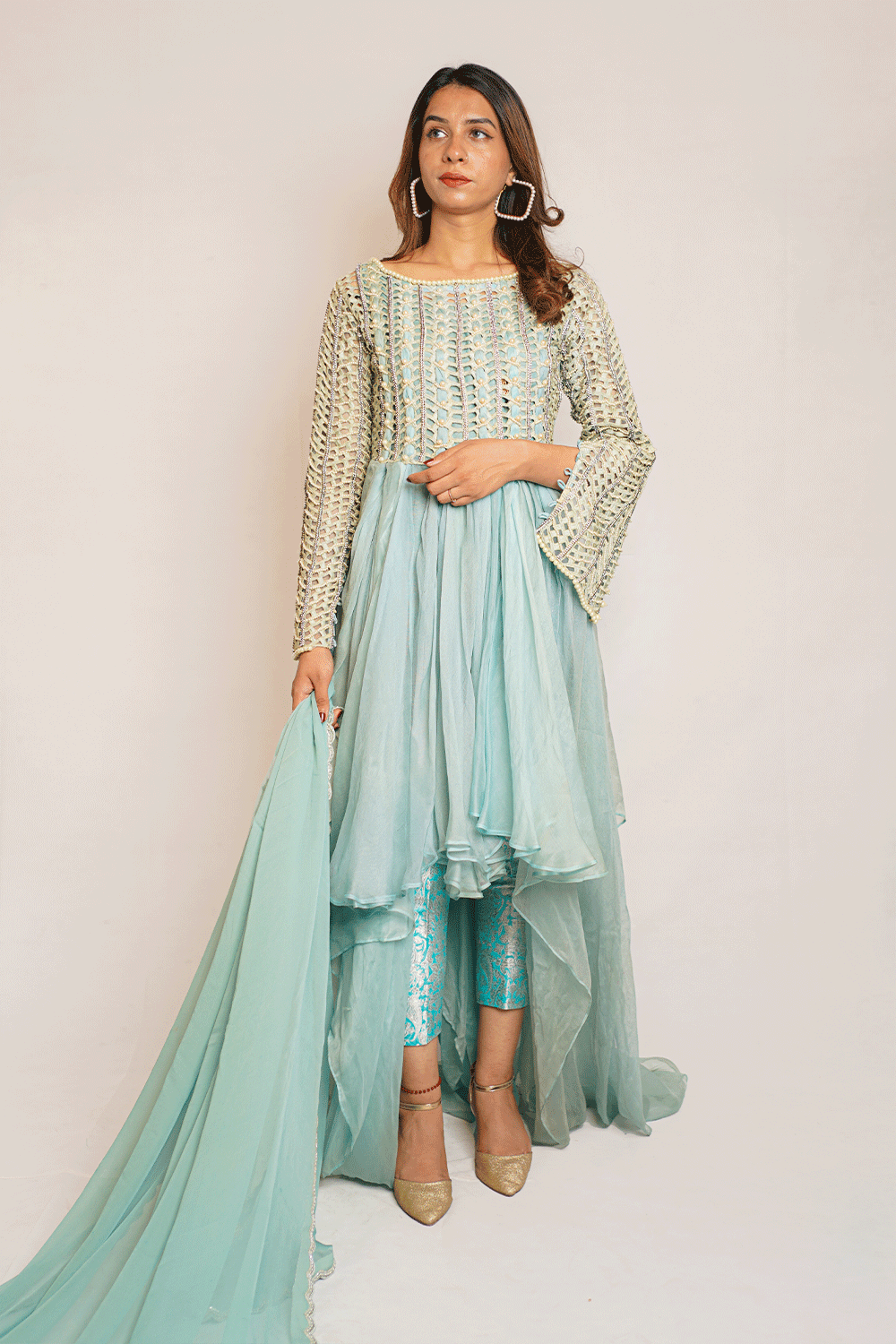 SUHAANI SFAQ-1 Ice Blue Dress - Sillhouete