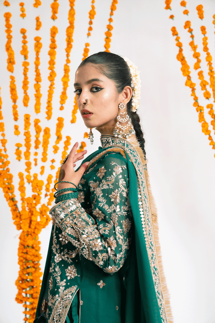 green pakistani suit design