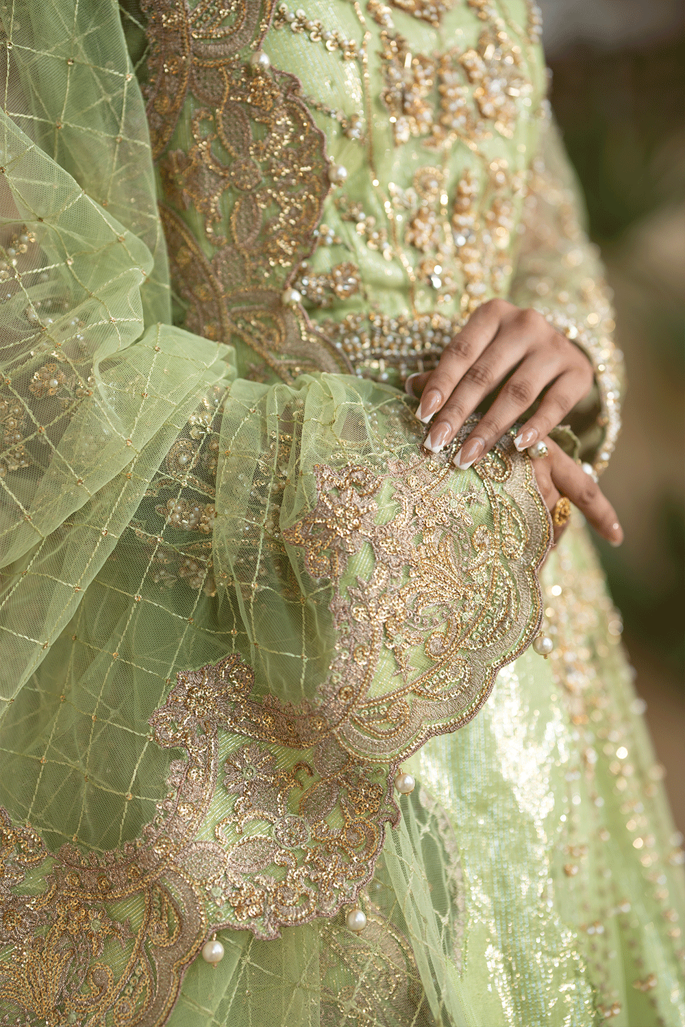 pista green net lehnga