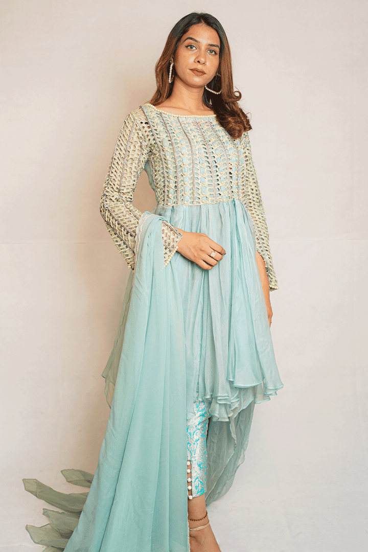 SUHAANI SFAQ-1 Ice Blue Dress - Sillhouete
