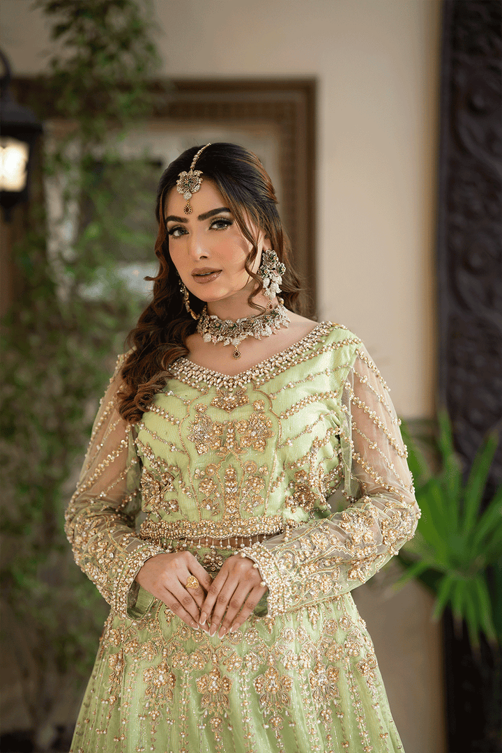 pista green net lehnga for walima