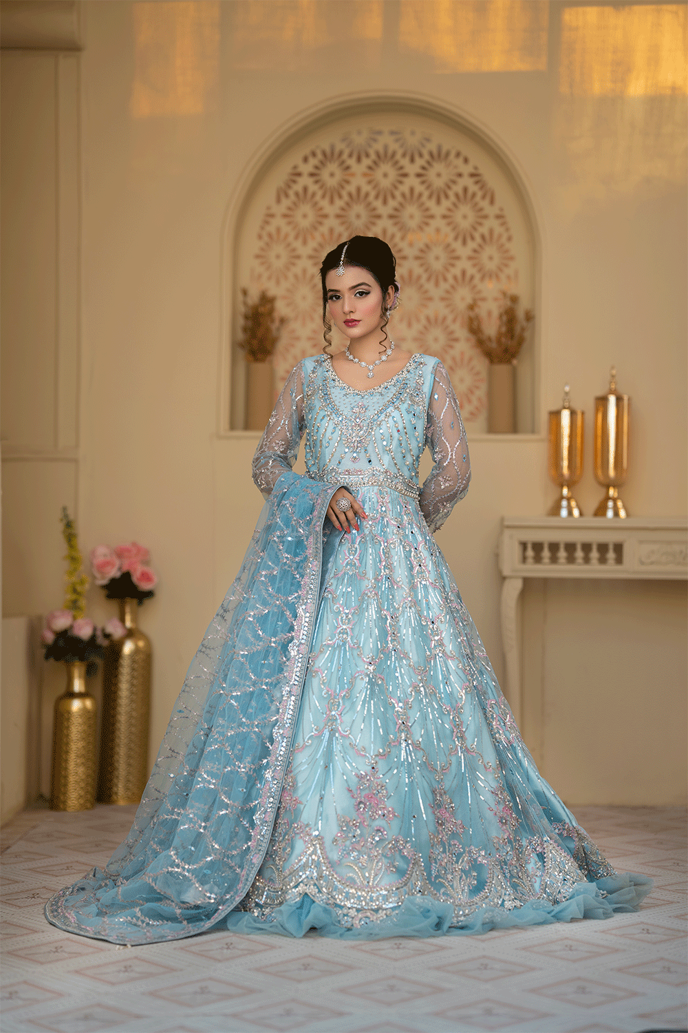 MEHFIL S-5 Rang-e-Bahaar Collection Blue Dress - Sillhouete