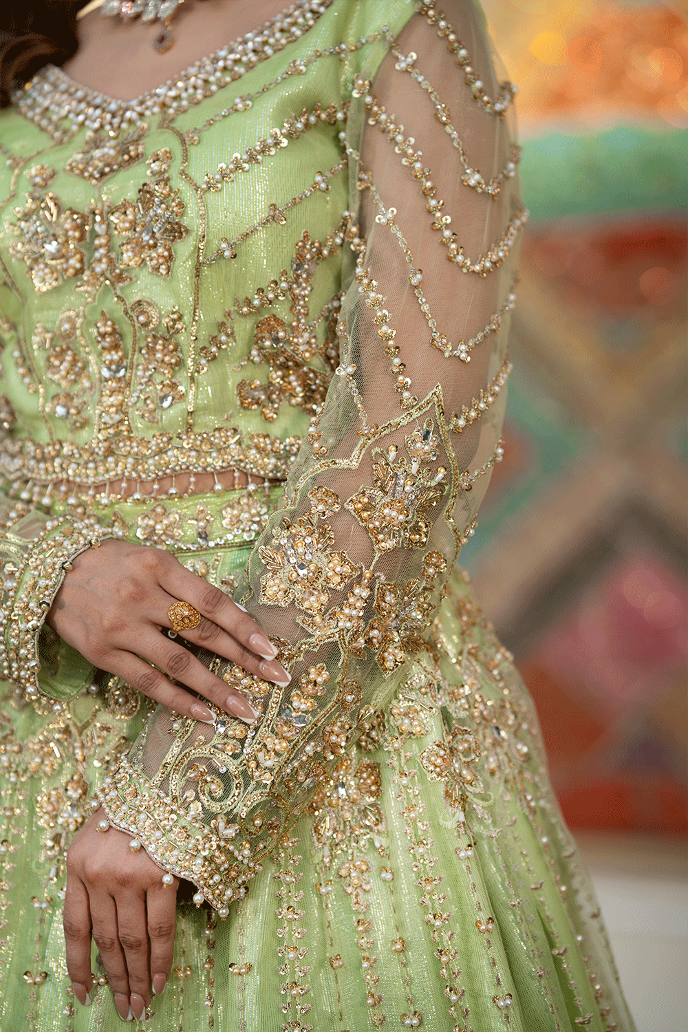 pista green net lehnga walima