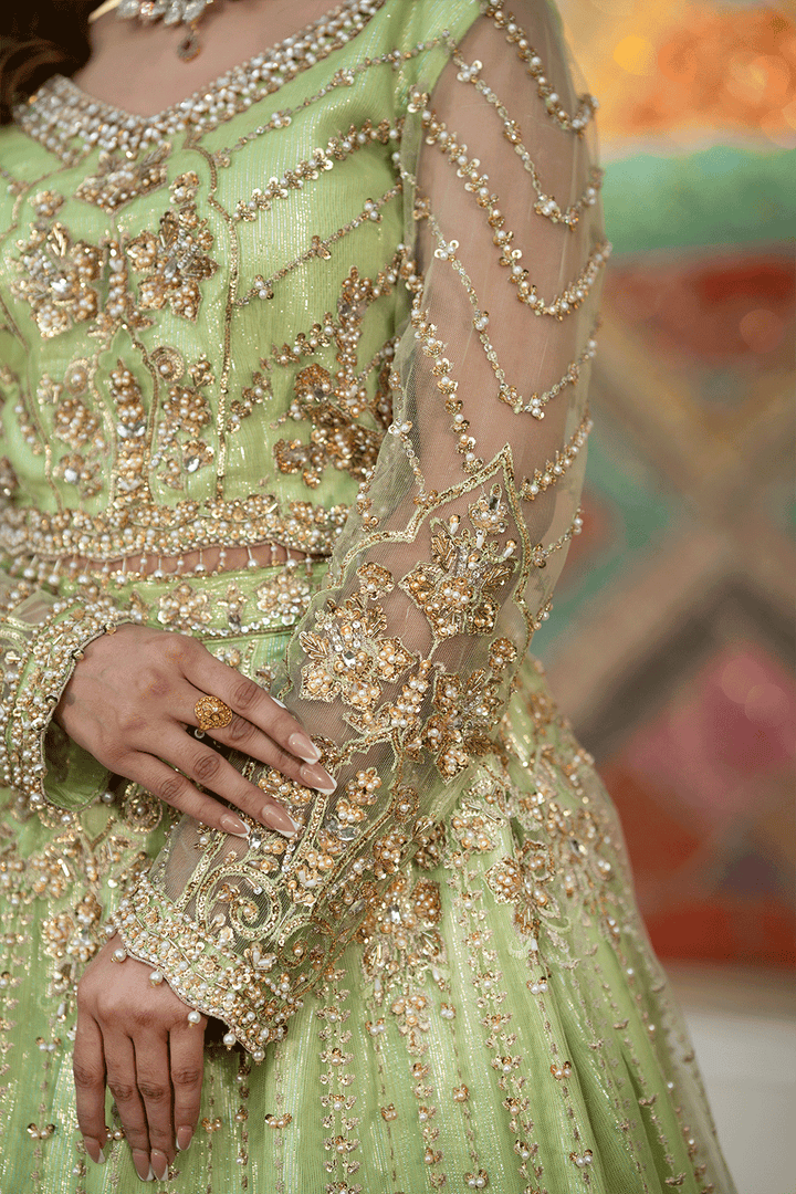 pista green net lehnga walima