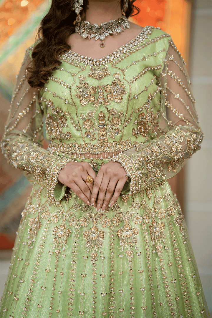pista green net lehnga walima