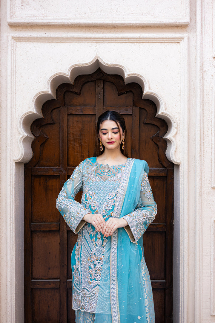 AQUA MOTI SHARARA SFP-6AQUA Riwaaj Collection - Sillhouete