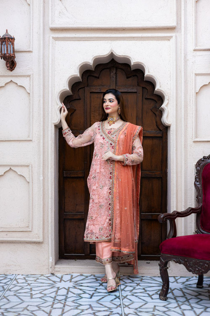 MAHI SFP-4 Riwaj Collection Peach Dress - Sillhouete