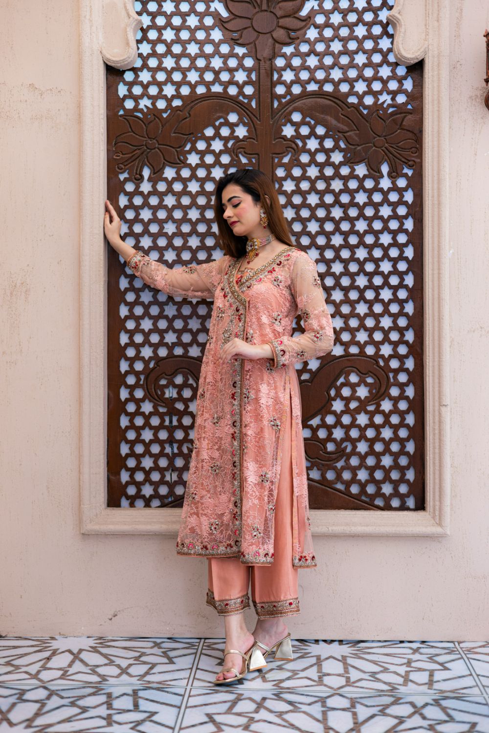 MAHI SFP-4 Riwaj Collection Peach Dress - Sillhouete