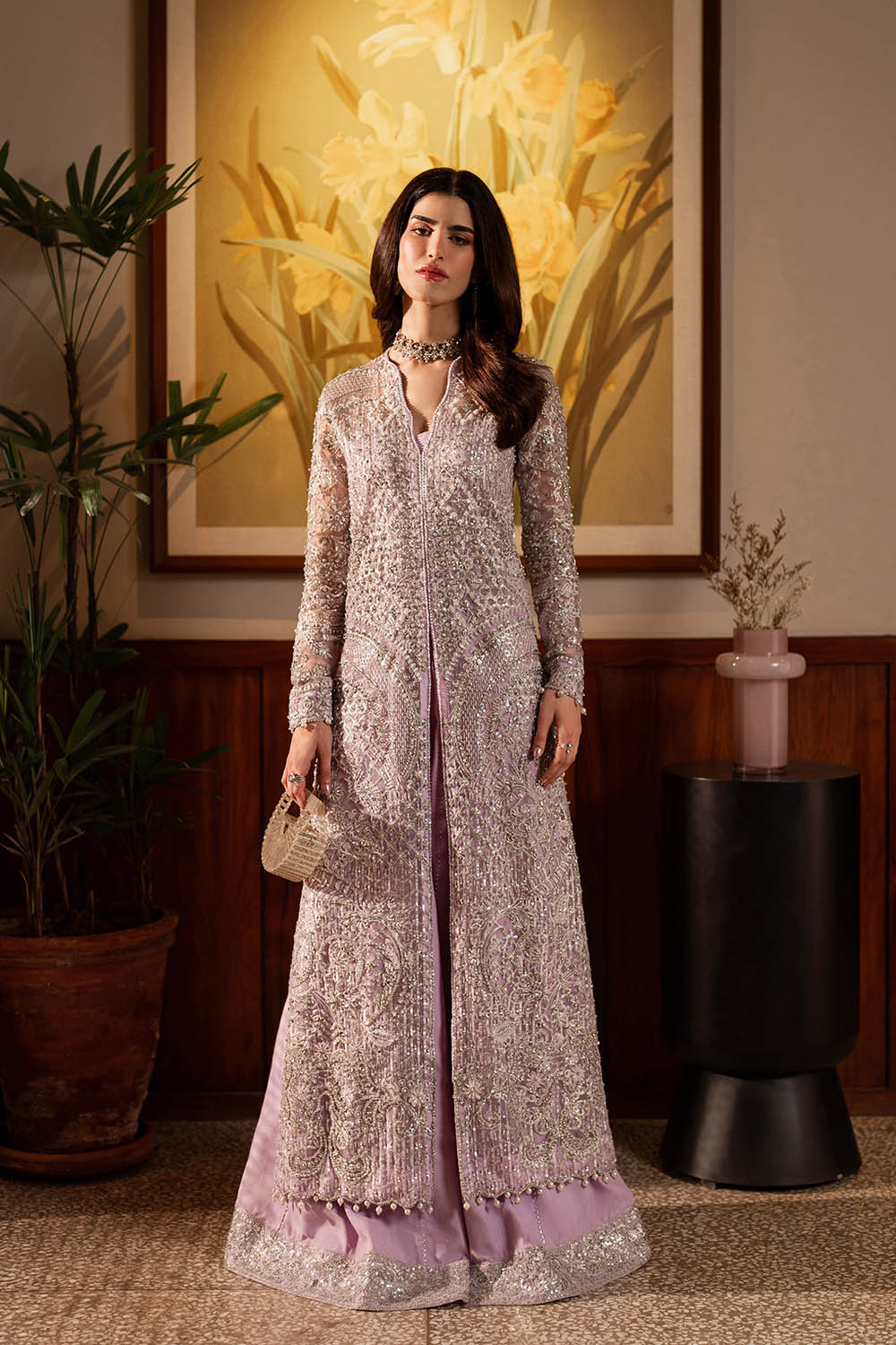 pakistani formal dress Nyah Lilac Organza Gown with Rawsilk Pants – Sillhouete Twice Upon A Time:The Rachel Classic Work Dress smarttag_apparel For items that arrive