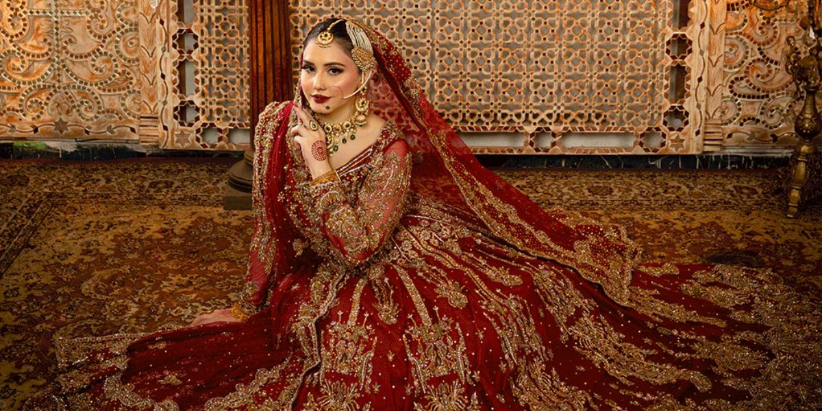 buy online Pakistani Red Bridal Designer Lehenga in USA