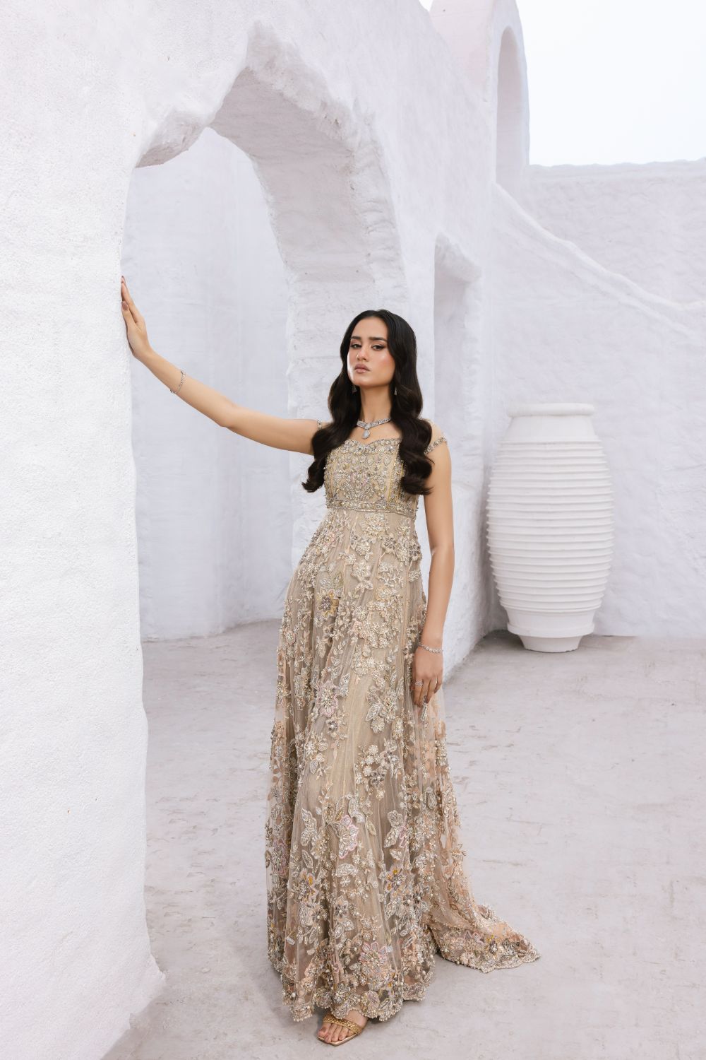 ELEGANT ONE-PIECE MAXI GOWN SBFG-1 Beige Bridal - Sillhouete