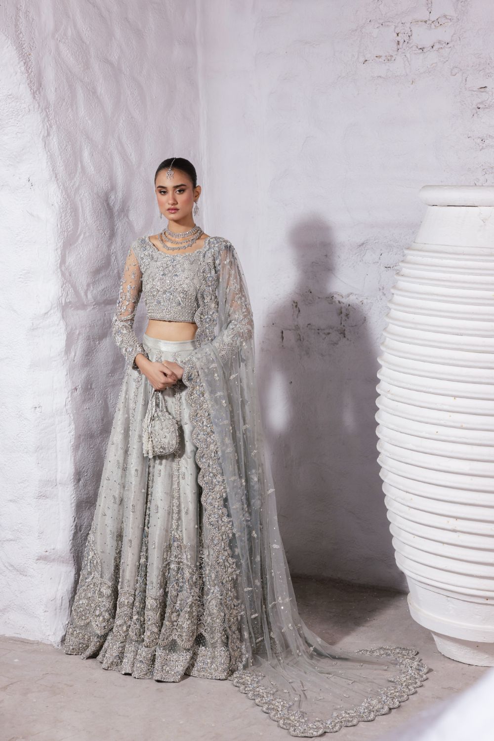 silver walima dress AZUREA WALIMA BRIDAL MAXI 70% OFF ON SALE Walima bridal in mesuri net fabric dyed in Pistachio color with silver hand embroidery and touch including a delicate dupatta @mohsinboutiqueofficial For details