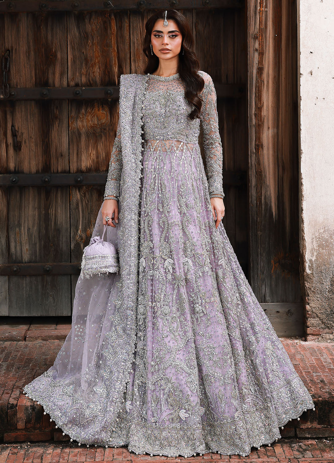 Pakistani Bridal Lilac And Silver Dress Lilac Organza Maxi Dress: Pakistani Wedding Outfit, Silver Pakistani Bridal Lilac And Silver Dress Lilac Organza Maxi Dress: Pakistani Wedding Outfit, Silver